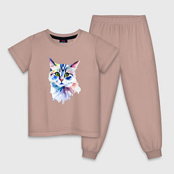 Пижама хлопковая детская Акварельный волшебный котик, цвет: пыльно-розовый