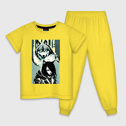 Пижама хлопковая детская Крутая девчонка под защитой волка, цвет: желтый