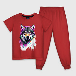 Пижама хлопковая детская Волчья морда - поп-арт - цвет, цвет: красный