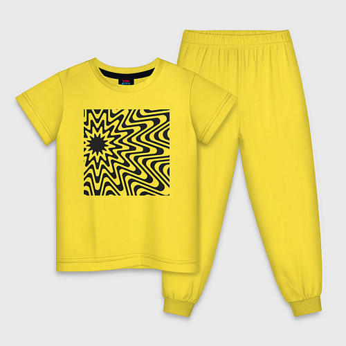 Детская пижама Иллюзия черных линий - волнистые полосы / Желтый – фото 1