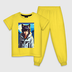 Пижама хлопковая детская Девочка-волчонок - аниме, цвет: желтый