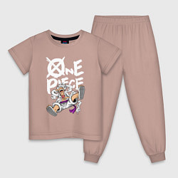 Пижама хлопковая детская One piece - Луффи гир 5, цвет: пыльно-розовый