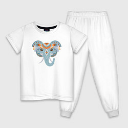 Пижама хлопковая детская Красочный слон, цвет: белый