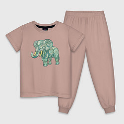Пижама хлопковая детская Magic elephant, цвет: пыльно-розовый