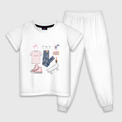Пижама хлопковая детская Модный look, цвет: белый