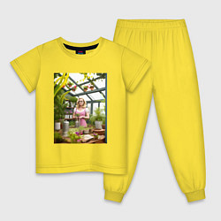 Пижама хлопковая детская Барби: биологические эксперименты, цвет: желтый