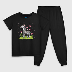 Пижама хлопковая детская Зебра на лугу, цвет: черный