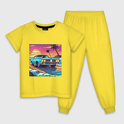 Пижама хлопковая детская Автомобиль Dodge в стиле retrowave, цвет: желтый