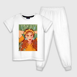 Пижама хлопковая детская Рыжеволосая девушка с полевыми цветами, цвет: белый