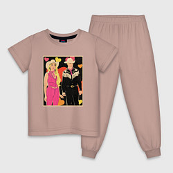 Пижама хлопковая детская Ковбои Барби и Кен, цвет: пыльно-розовый