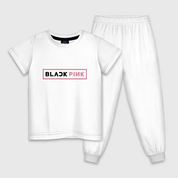 Пижама хлопковая детская Black pink - emblem, цвет: белый