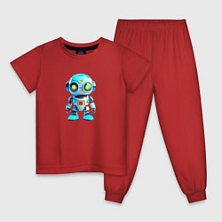 Пижама хлопковая детская Милый маленький робот, цвет: красный
