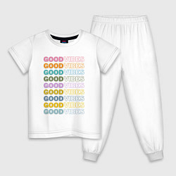 Пижама хлопковая детская Good vibes, цвет: белый
