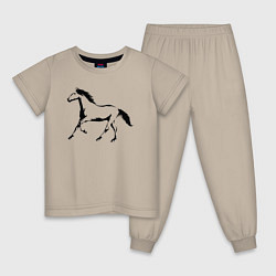 Пижама хлопковая детская Лошадь сбоку, цвет: миндальный