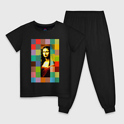 Пижама хлопковая детская Мона Лиза - поп-арт - нейросеть, цвет: черный