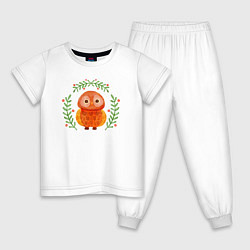 Пижама хлопковая детская Осенняя совушка, цвет: белый