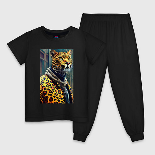 Детская пижама Крутой леопард житель мегаполиса / Черный – фото 1