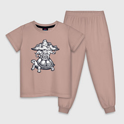 Пижама хлопковая детская Слоны на черепахе, цвет: пыльно-розовый