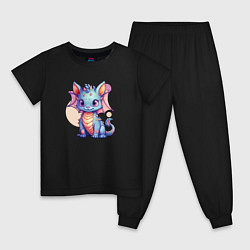 Пижама хлопковая детская Cute dragon cat, цвет: черный