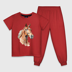 Пижама хлопковая детская Акварельная коричневая лошадь, цвет: красный