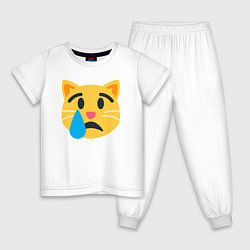 Пижама хлопковая детская Жёлтый котик грустит, цвет: белый