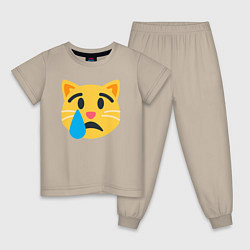 Пижама хлопковая детская Жёлтый котик грустит, цвет: миндальный