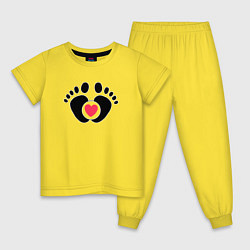 Пижама хлопковая детская Семья отпечатки ног младенца, цвет: желтый