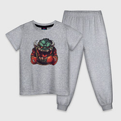 Пижама хлопковая детская Боксер-монстр, цвет: меланж