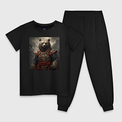 Пижама хлопковая детская Медведь самурай, цвет: черный
