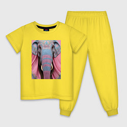 Пижама хлопковая детская Красочная морда слона индийский стиль, цвет: желтый