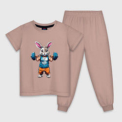 Пижама хлопковая детская Кролик спортсмен, цвет: пыльно-розовый