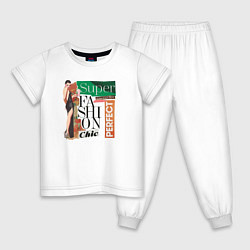 Пижама хлопковая детская Модная супер-девочка, цвет: белый