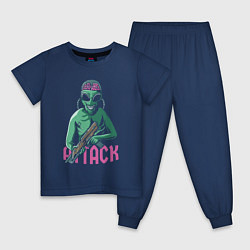 Пижама хлопковая детская Атака пришельцев, цвет: тёмно-синий