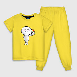 Пижама хлопковая детская Человечек с сердцем, цвет: желтый