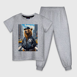 Пижама хлопковая детская Крутой медведь житель Нью-Йорка - нейросеть, цвет: меланж