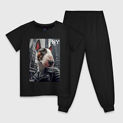 Пижама хлопковая детская Dude bull terrier in New York - ai art, цвет: черный