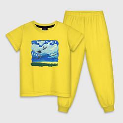 Пижама хлопковая детская Ласточки весной, цвет: желтый