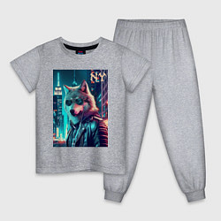 Пижама хлопковая детская Крутой волчара в ночном Нью-Йорке, цвет: меланж
