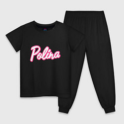 Пижама хлопковая детская Полина в стиле Барби - объемный шрифт, цвет: черный