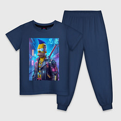 Пижама хлопковая детская Cyber ninja Homer Simpson - ai art, цвет: тёмно-синий
