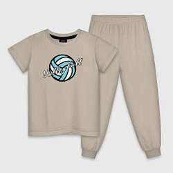 Пижама хлопковая детская Azure volleyball, цвет: миндальный