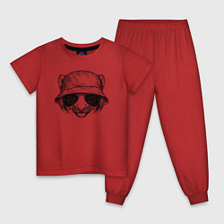 Пижама хлопковая детская Тигрёнок в панаме, цвет: красный