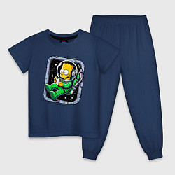Пижама хлопковая детская Барт Симпсон с сэндвичем в космосе - нейросеть, цвет: тёмно-синий