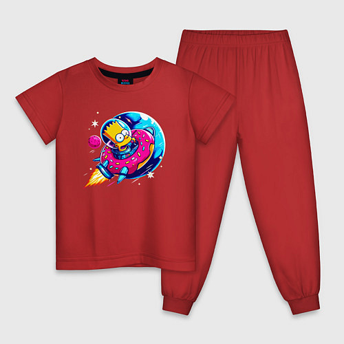 Детская пижама Барт Симпсон на ракете-пончике - нейросеть / Красный – фото 1