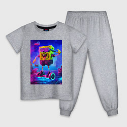 Пижама хлопковая детская Sponge Bob on a gyro scooter - ai art, цвет: меланж