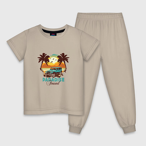 Детская пижама Джип Вранглер на фоне шикарного пляжа / Миндальный – фото 1