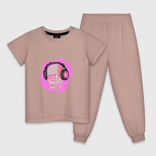 Детская пижама Череп меломан / Пыльно-розовый – фото 1