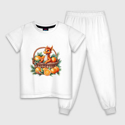 Пижама хлопковая детская Оранжевый дракон 2024 как мандарин в корзинке, цвет: белый