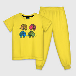 Пижама хлопковая детская Разноцветные слоны, цвет: желтый