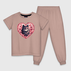 Пижама хлопковая детская Влюбленный волк, цвет: пыльно-розовый